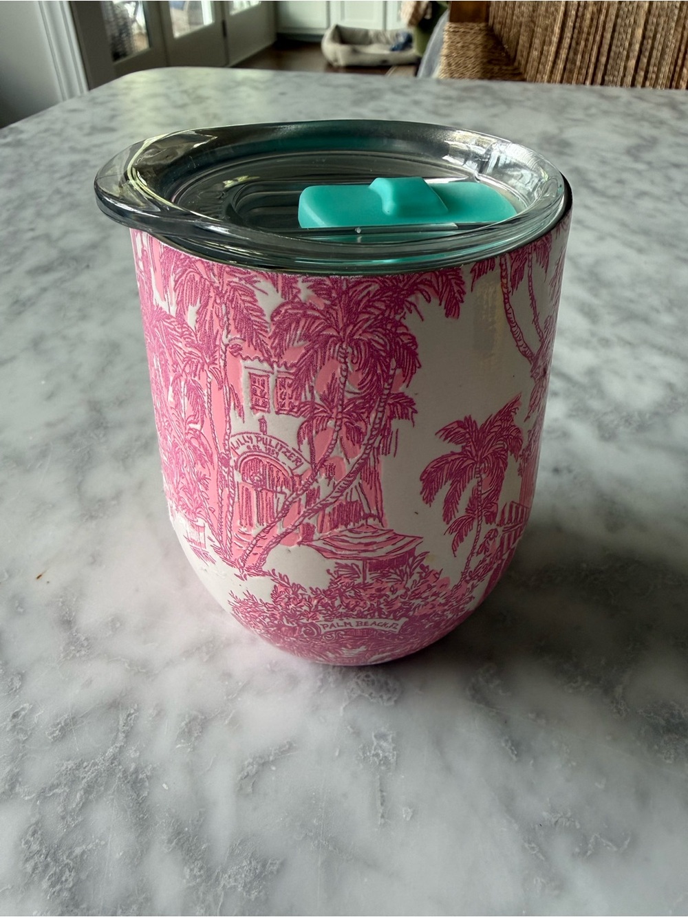 Lilly Pulitzer Palm Beach Pink Toile Insulated Tumbler Cup with Lid
